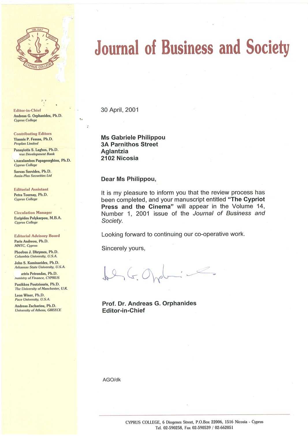 2001 - Journal of Business & Socialty